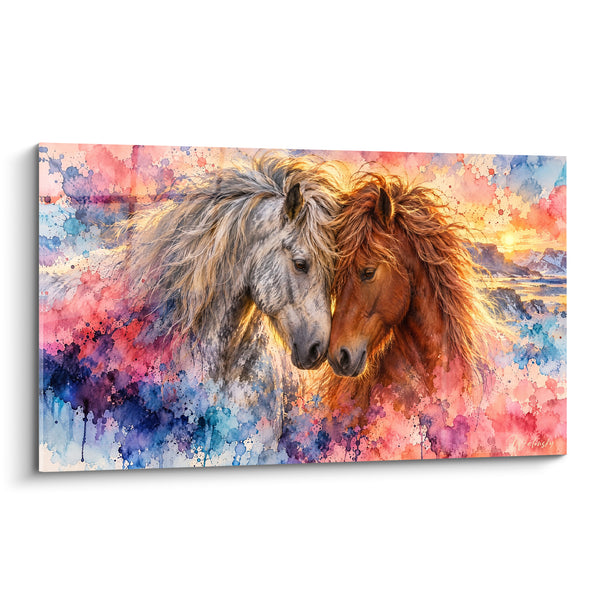 Tableau Chevaux gris et roux museaux rapprochés - Tendresse partagée - Edition Cheval Islandais