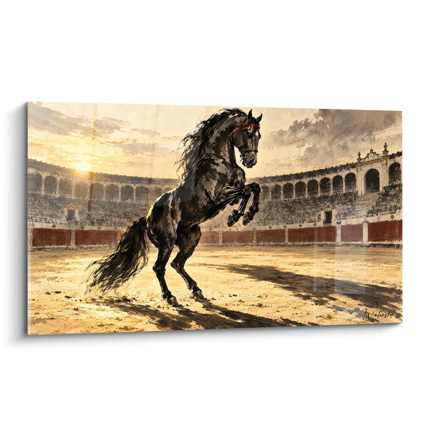 Tableau Cheval cabré dans une arène ocre - Majesté dressée - Edition Cheval Lusitanien