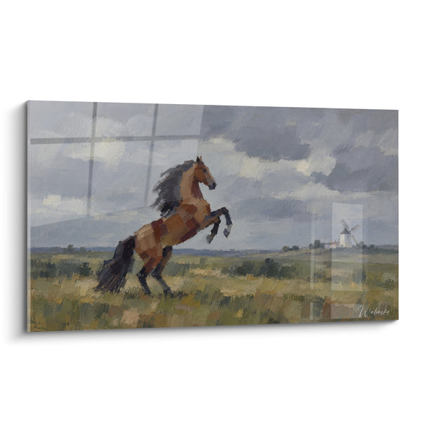 Tableau Cheval cabré baie et ciel gris - Défi de l'orage - Edition Cheval Lusitanien