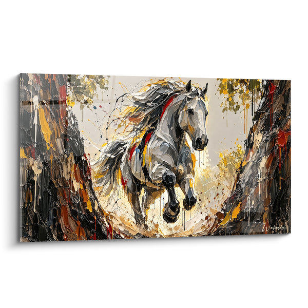 Tableau Cheval gris au galop crinière ocre - Galop effréné - Edition Cheval Lusitanien