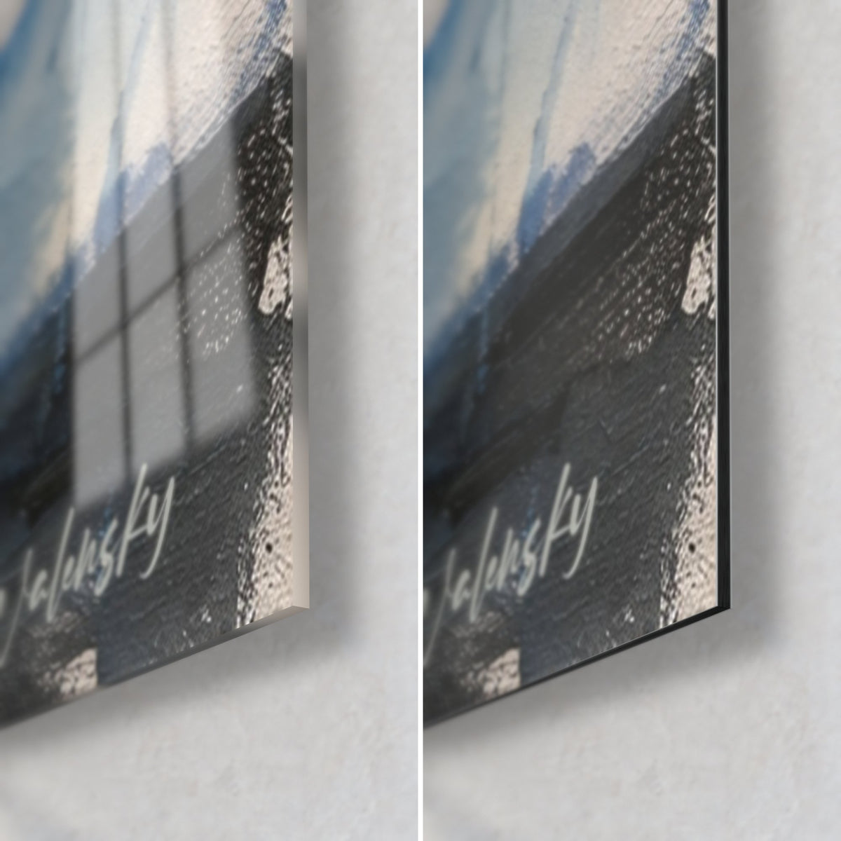 Tableau étalon gris sous les étoiles, coin bas droit : verre acrylique brillant, alu Dibond noir mat et signature Walensky