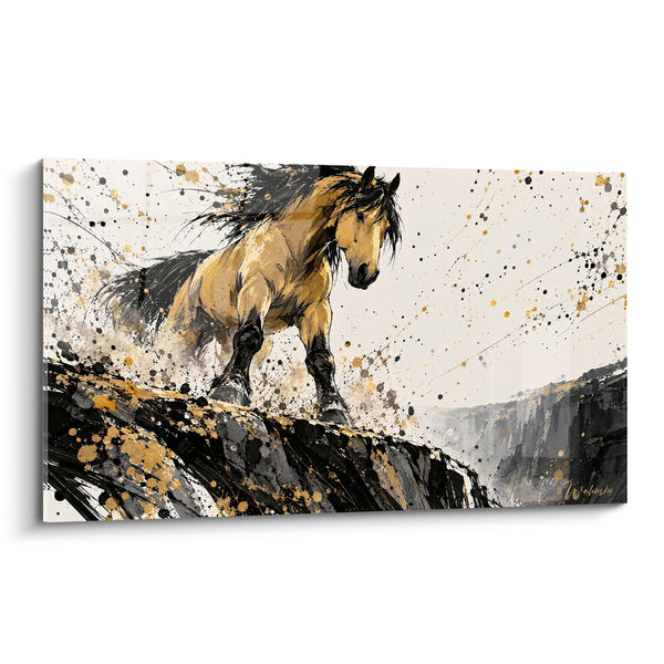 Tableau Cheval doré sur crête rocheuse anthracite - Souffle de liberté - Edition Cheval Mustang