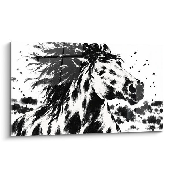 Tableau Cheval noir et blanc à crinière agitée - Galop indompté - Edition Cheval Mustang