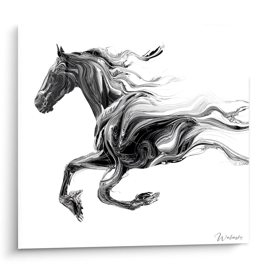 Tableau Cheval en Mouvement - Énergie Fluide - Edition animaux noir et blanc