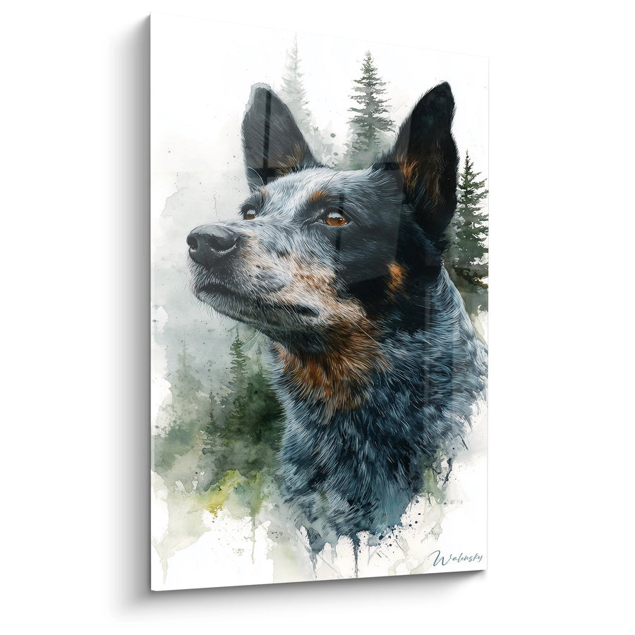 Tableau Chien Bleu Merle aux Yeux Ambrés - Portrait Noble - Edition Australian Cattle Dog