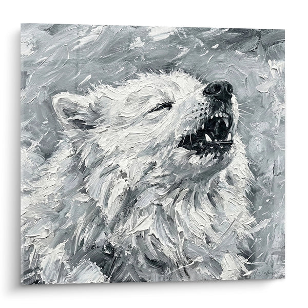 Tableau Chien Blanc à la Gueule Ouverte - Puissance Expressive - Edition Samoyede