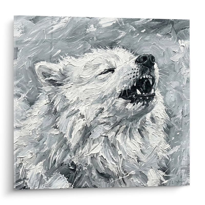 Tableau Chien Blanc à la Gueule Ouverte - Puissance Expressive - Edition Samoyede