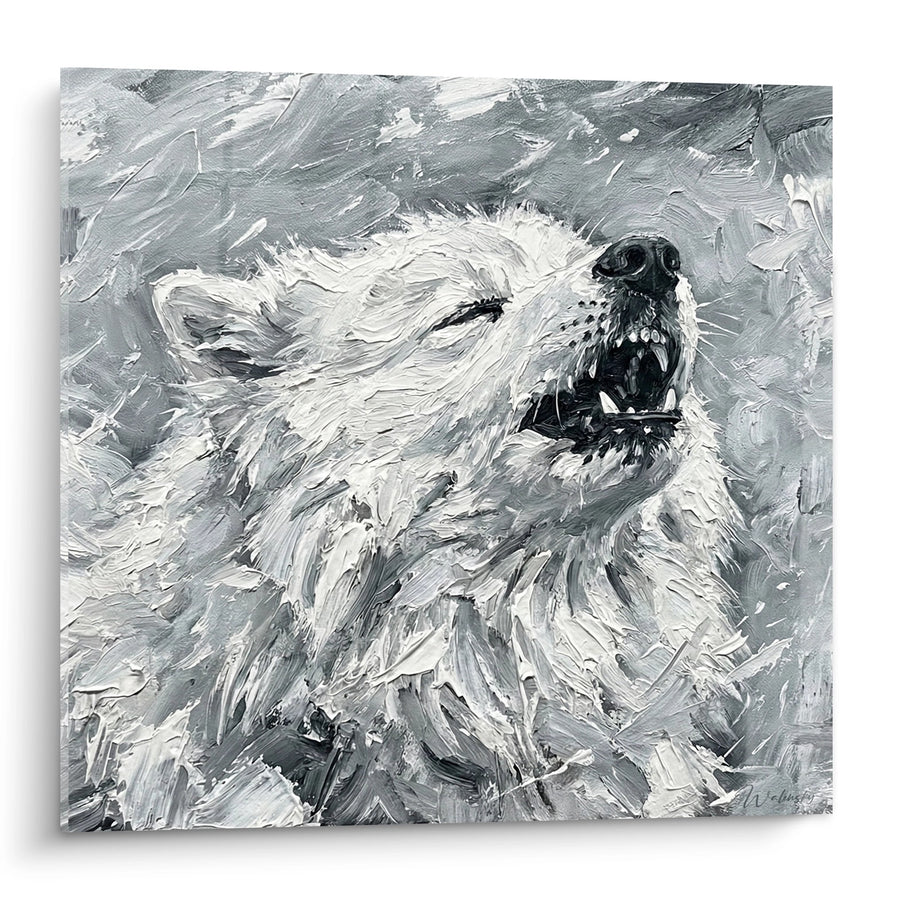 Tableau Chien Blanc à la Gueule Ouverte - Puissance Expressive - Edition Samoyede