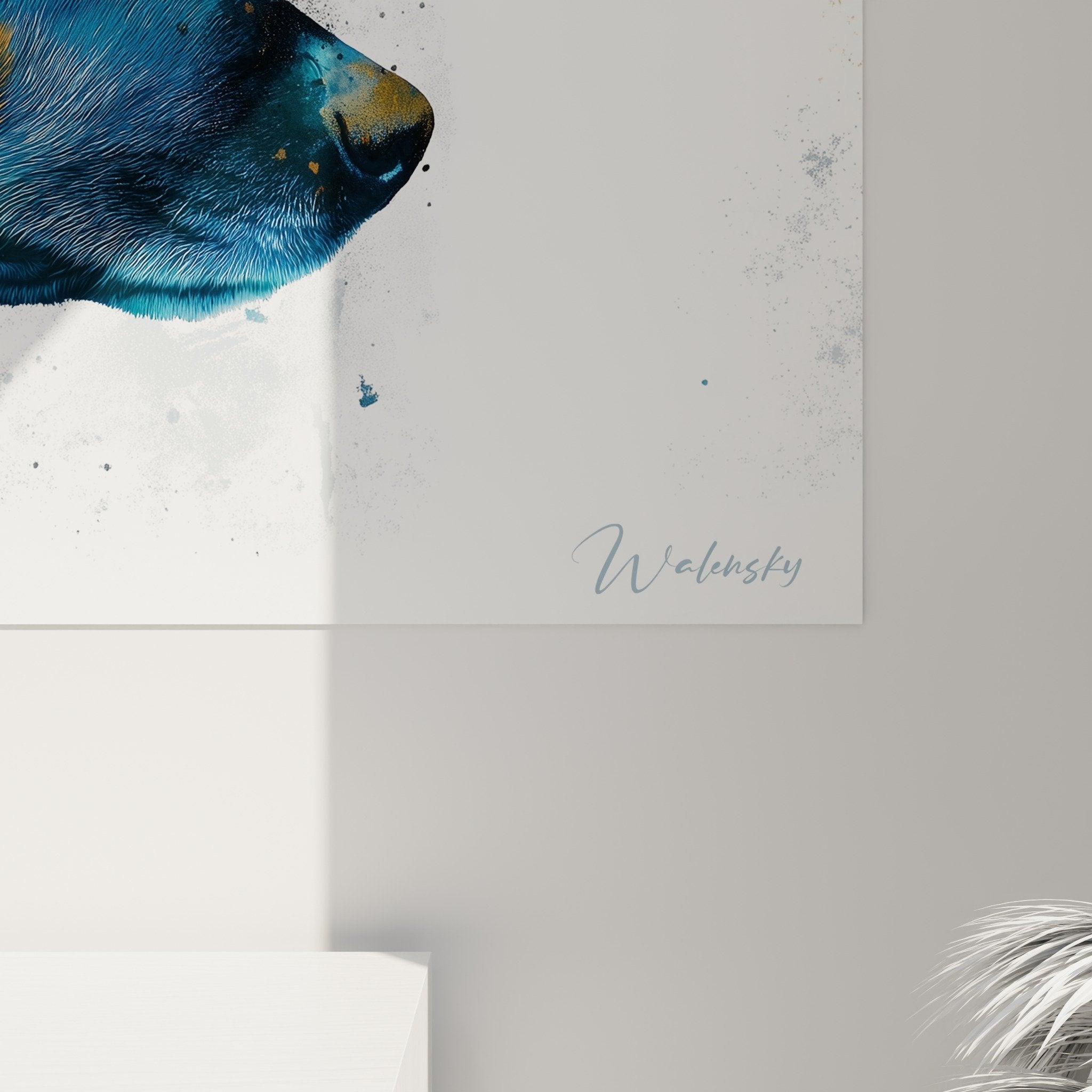 Quadro ritratto canino blu e oro stile contemporaneo pastore olandese decorazione interni