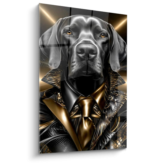 Tableau mural chien braque élégant en armure dorée édition or noir art décoratif noble
