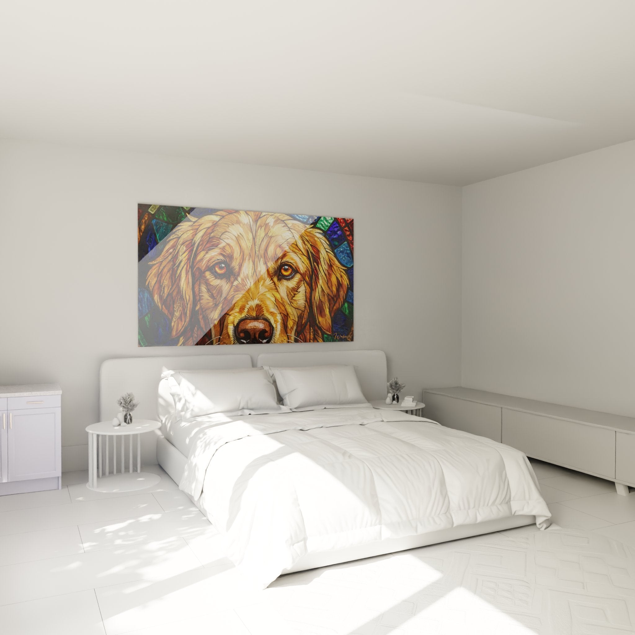 Golden dog painting bedroom decoration stained glass style wall art