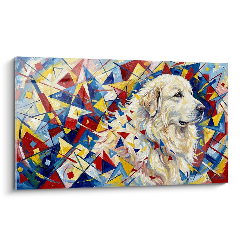 Goldhund auf buntem geometrischen Hintergrund - Kubistische Explosion - Bernhardiner-Edition