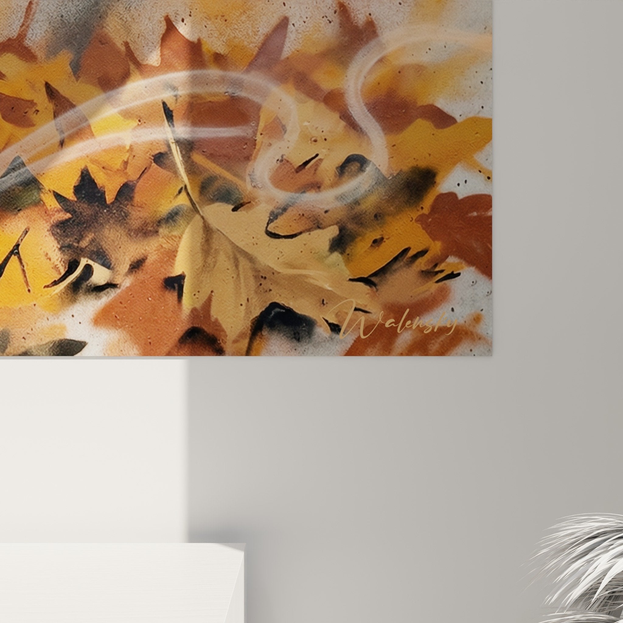 vue ensemble tableau irish wolfhound gris feuilles orange graffiti decoration murale