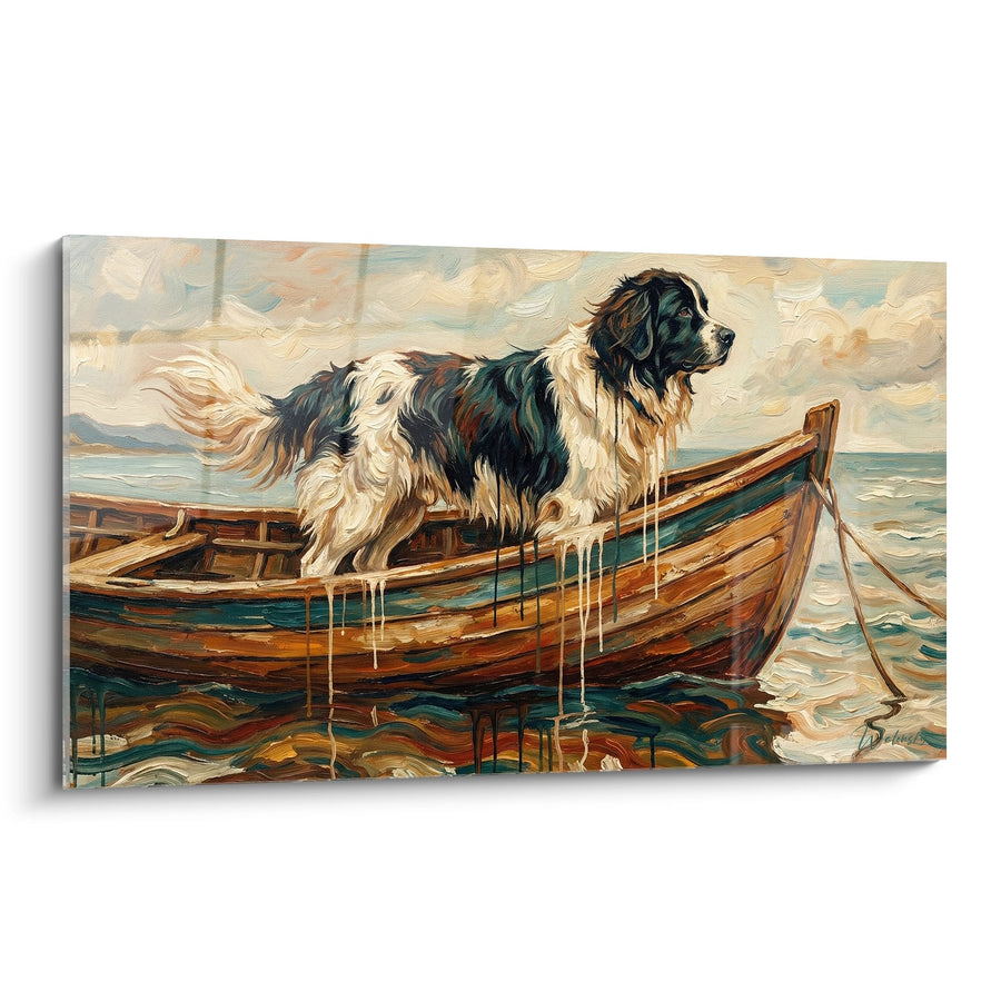 Tableau Chien Landseer sur Barque de Pêche - Noble Sauveteur des Océans - Edition Landseer
