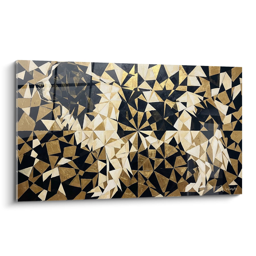 Tableau Chien Terre-Neuve en Mosaïque Dorée et Noire - Fragments Cristallins - Edition Landseer