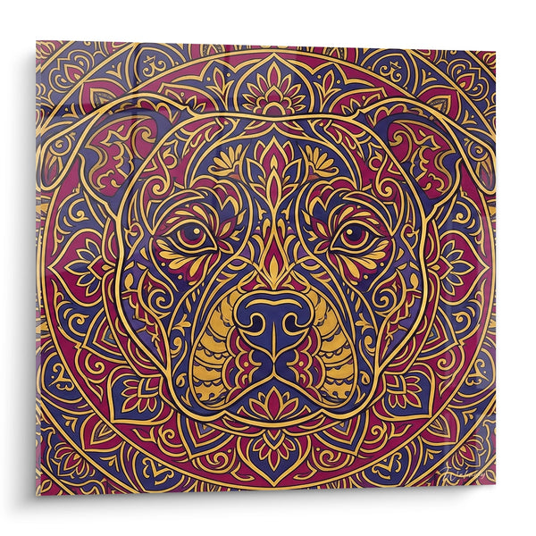 Dog Mandala Golden Ornaments Wall Art - Oriental Decorative Art - Staffordshire Bull Terrier Edition