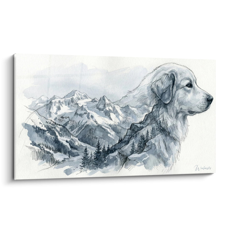 Tableau Chien de Montagne dans Paysage Neigeux - Fidèle Compagnon - Edition Montagne des Pyrénées