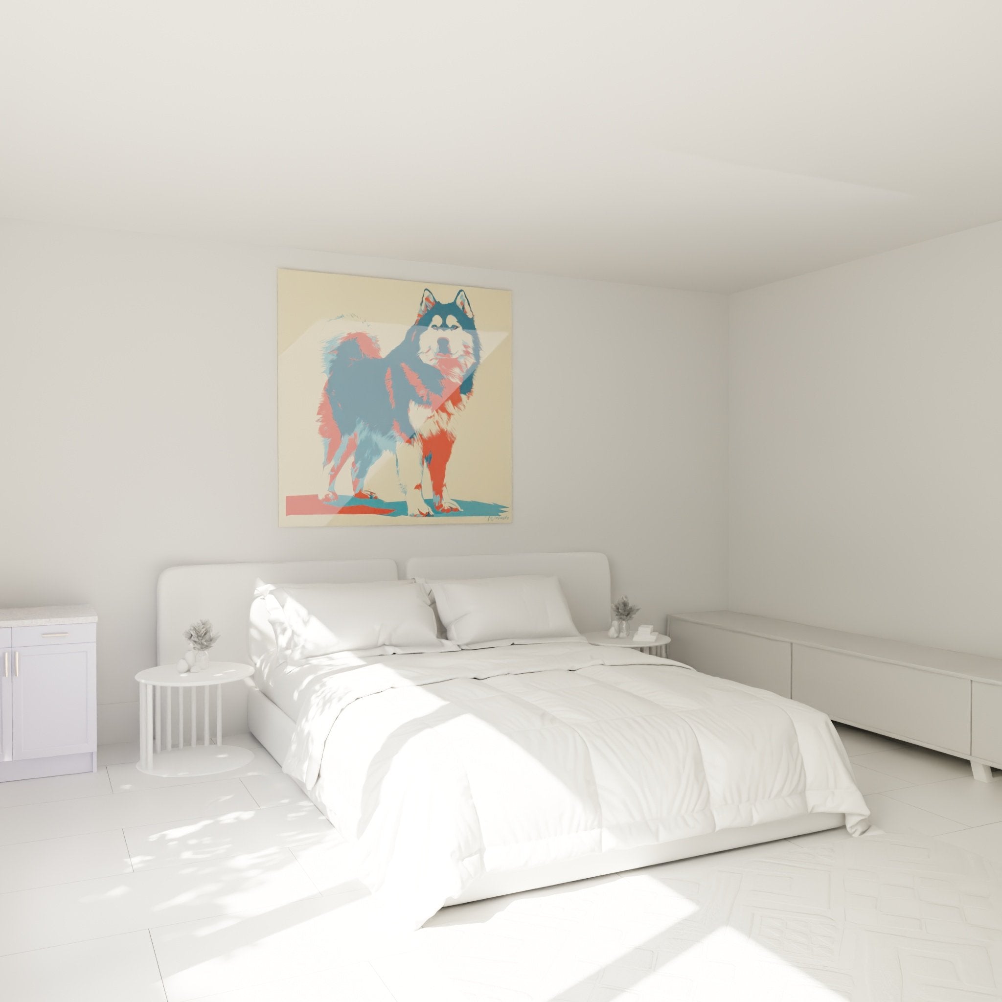 Tableau chien nordique tons vifs decoration murale chambre moderne contemporaine