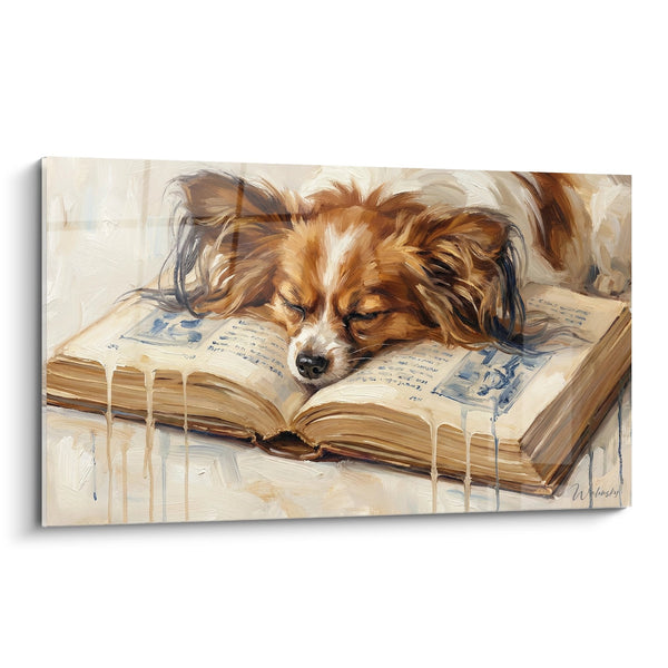 Papillon Dog Sleeping on Open Book Wall Art - Literary Sweetness - Papillon Dog Edition