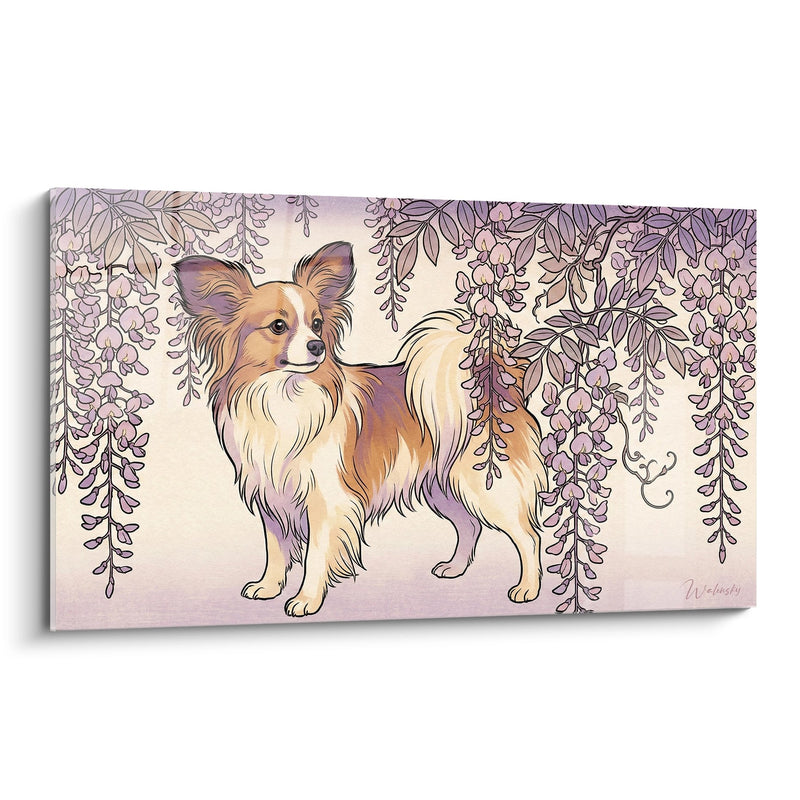 Butterfly Dog Wall Art Elegant Under Purple Wisteria - Floral Softness - Butterfly Dog Edition