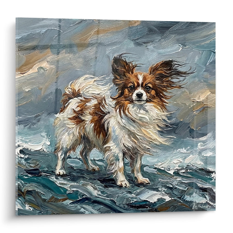 Tableau Chien Papillon aux Oreilles Dressées dans le Vent - Liberté Océanique - Edition Chien Papillon