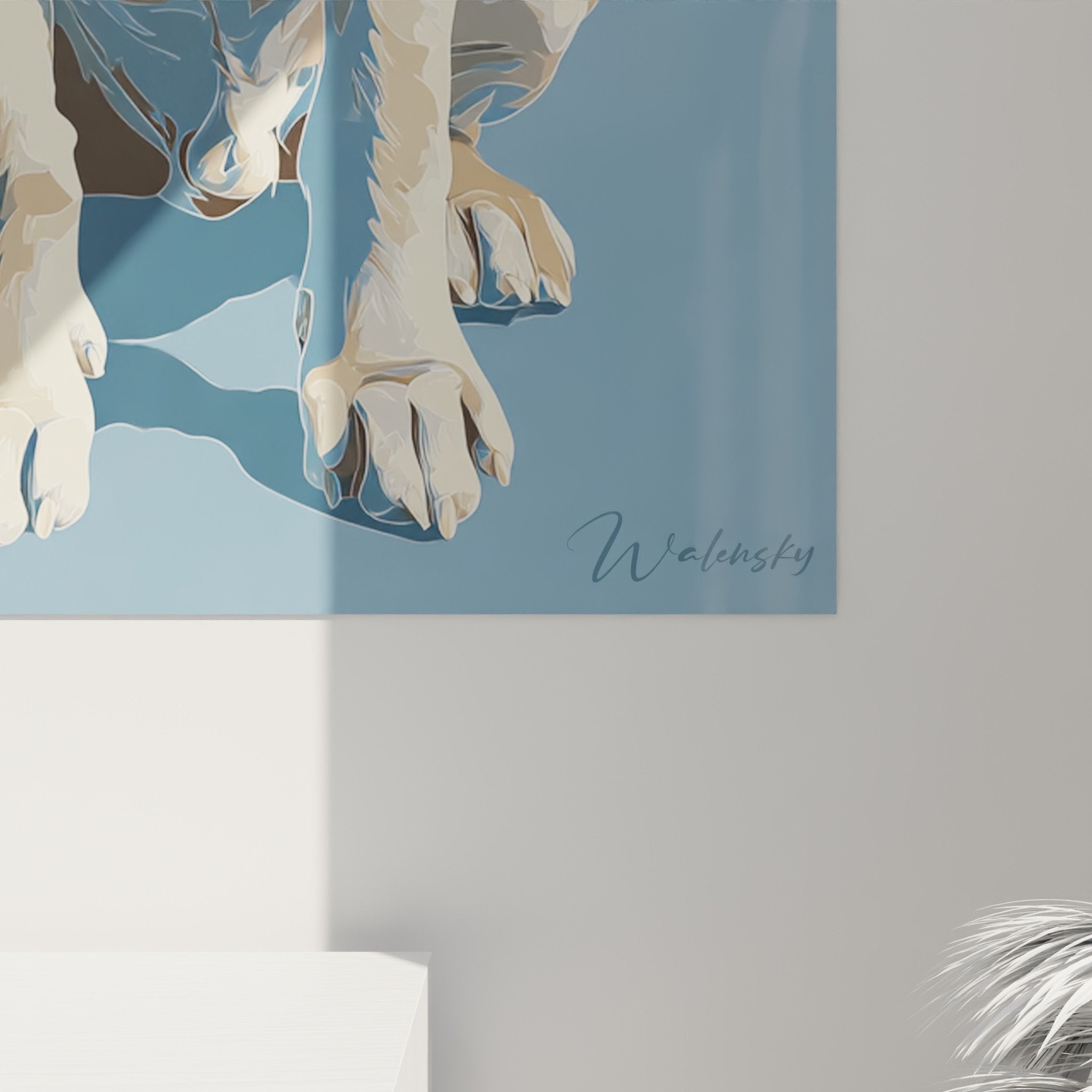 Vue ensemble tableau Shar Pei escalier bleu style contemporain decoration murale chien