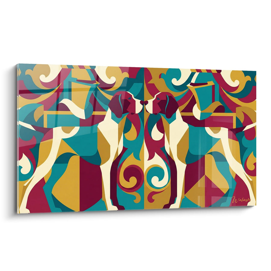 Tableau Chiens Stylisés aux Formes Géométriques Colorées - Duo Artistique - Edition Pointer Anglais