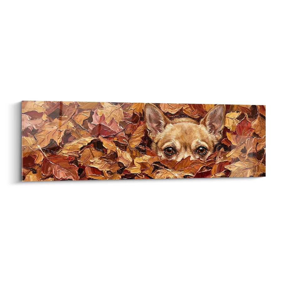 Tableau Chihuahua Blond dans Feuillage Automnal - Regard Tendre - Edition Tableau Chihuahua