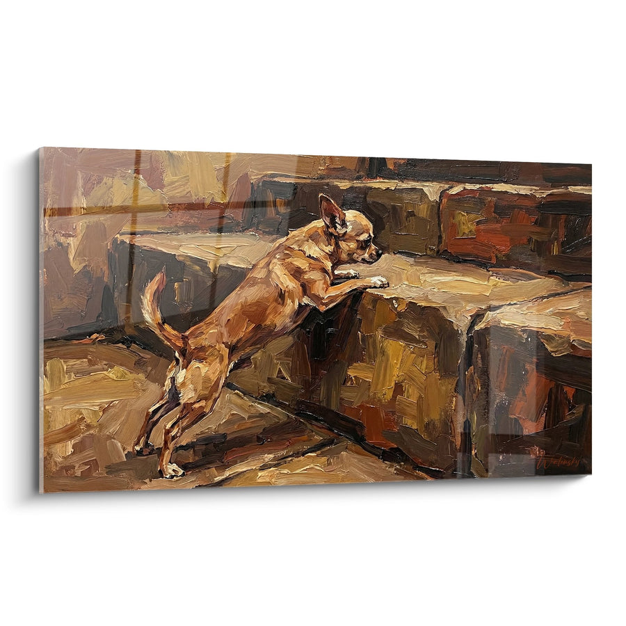 Tableau Chihuahua Fauve dans Atelier Rustique - Compagnon Artistique - Edition Tableau Chihuahua