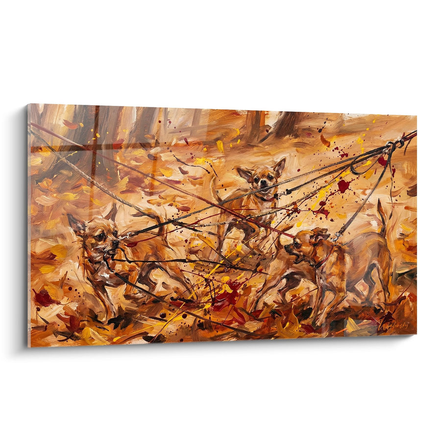 Tableau Chihuahuas en Action Dynamique - Explosion Automnale - Edition Tableau Chihuahua