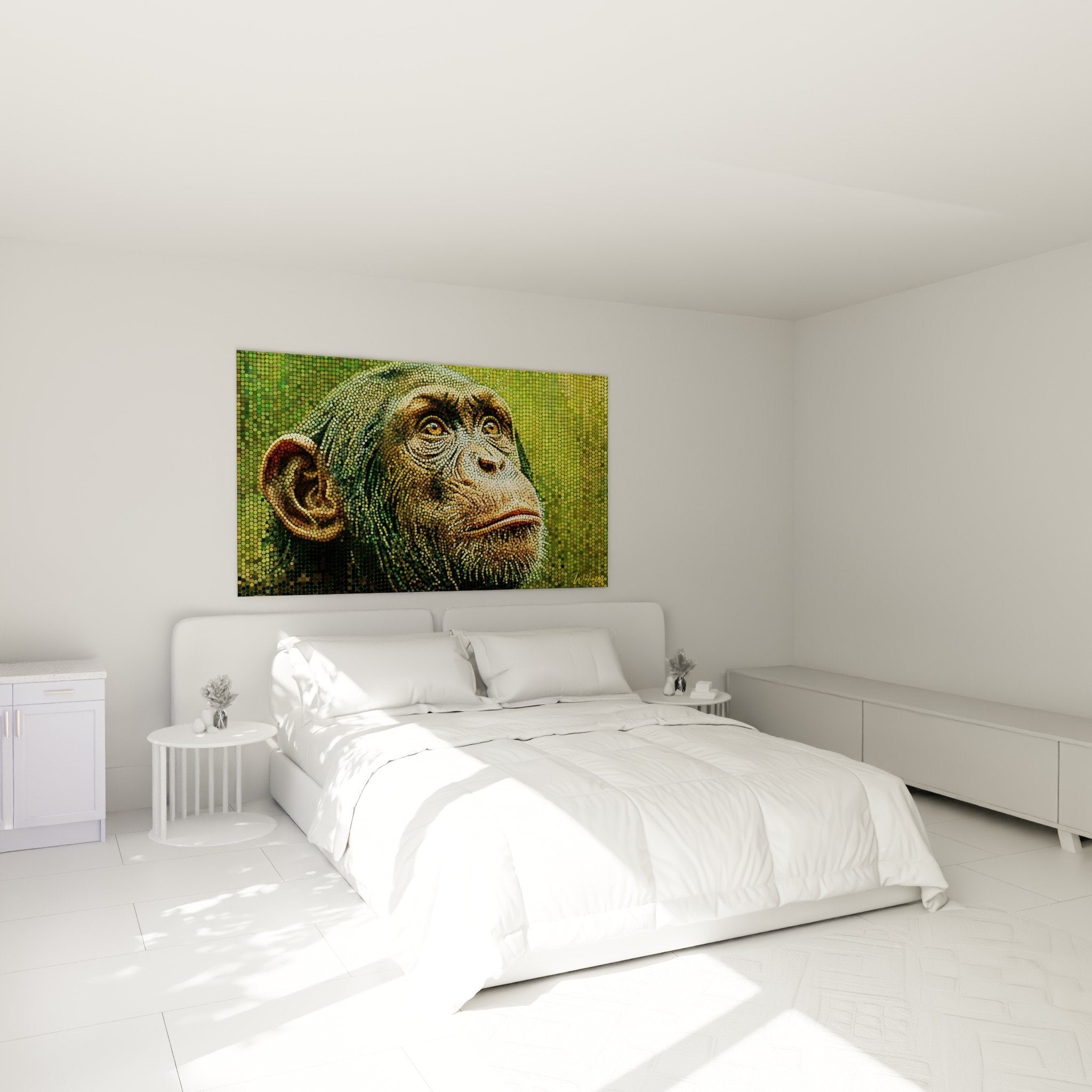 Tableau chimpanzé mosaïque doré dans chambre décoration murale naturelle