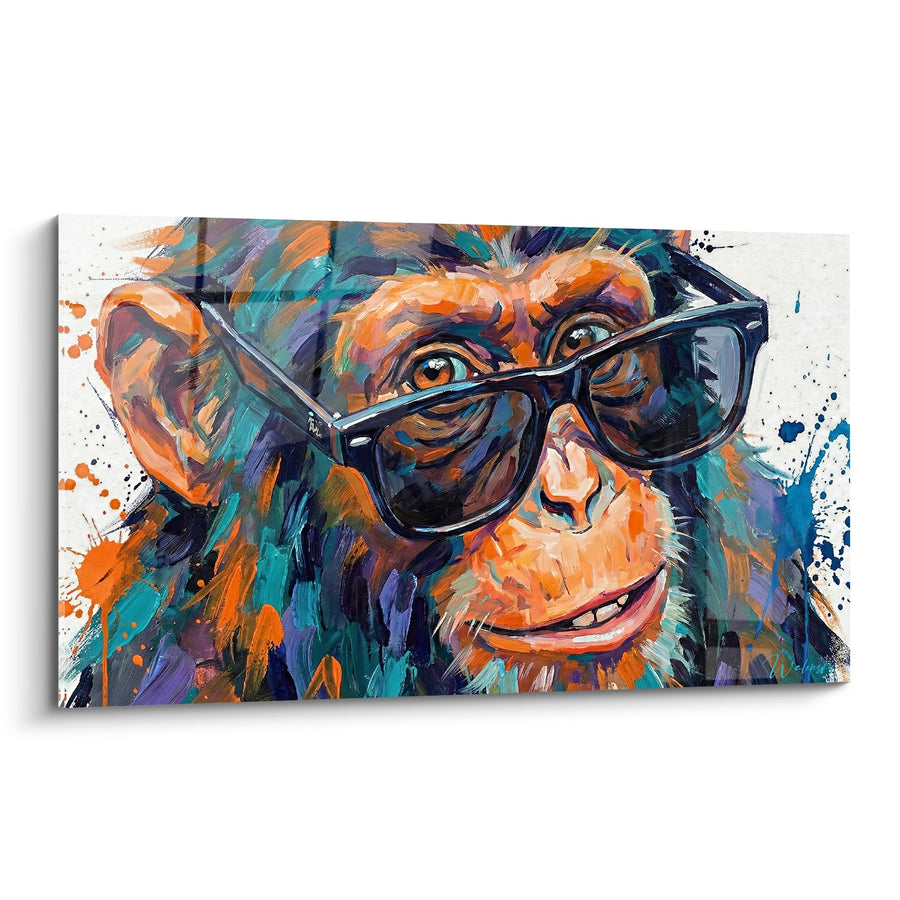 Tableau Chimpanzé aux Lunettes Noires Style Pop Art Multicolore - Regard Espiègle - Edition Chimpanzé