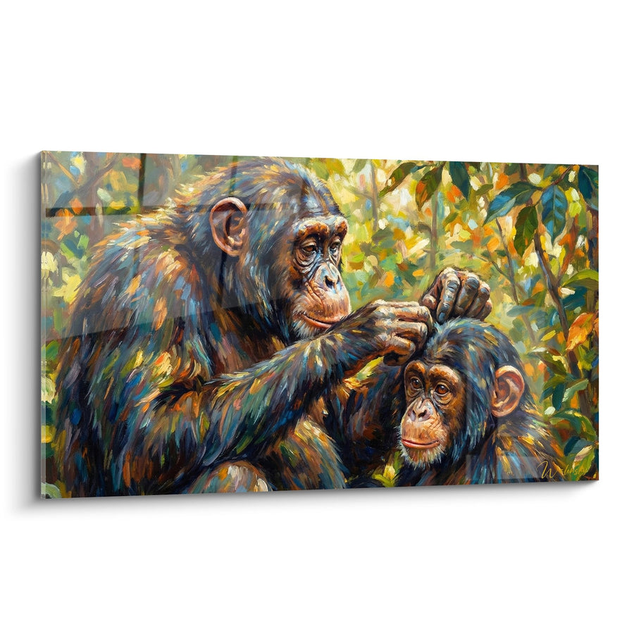 Tableau Chimpanzés en Toilettage Mutuel aux Couleurs Vives - Tendresse Primordiale - Edition Chimpanzé