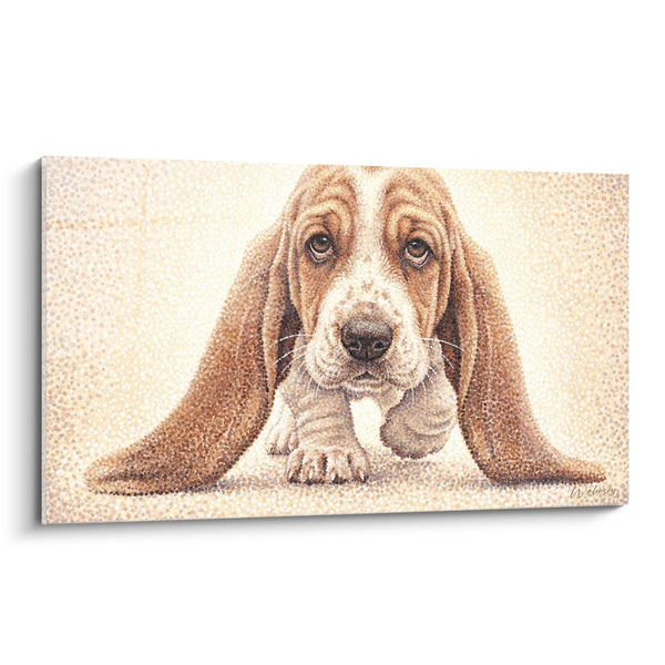 Tableau Chiot Basset Hound aux Yeux Mélancoliques - Tendresse Pointilliste - Edition Basset Hound