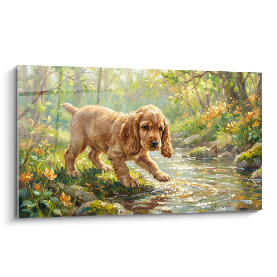 Golden Cocker Spaniel Puppy by the Stream Painting - Nature's Tenderness - English Cocker Edition