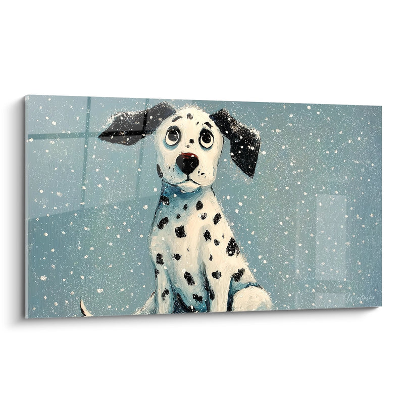 Gemälde Dalmatiner-Welpe Im Schnee Mit Blauen Augen - Rührendes Gesichtsausdruck - Edition Dalmatiner