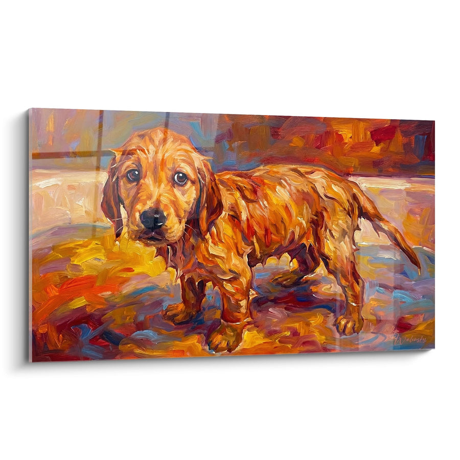 Tableau Chiot Golden Retriever aux Tons Dorés - Tendresse Picturale - Edition Tableau Golden Retriever