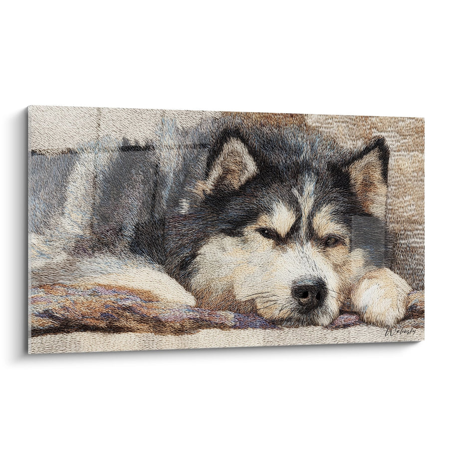 Tableau Chiot Malamute Endormi aux Tons Chauds - Tendresse Hivernale - Edition Malamute Alaska