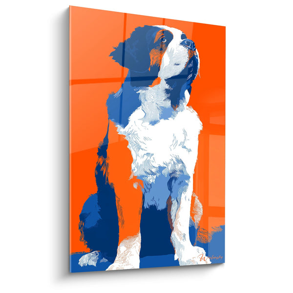 Cuadro de Cachorro San Bernardo Sentado Fondo Naranja - Retrato Contemporáneo - Edición San Bernardo