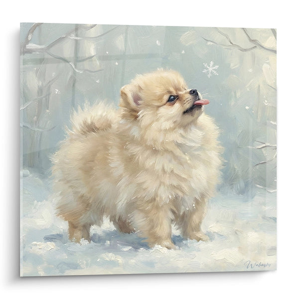 Obraz Szczeniaczka Fluffy pod Śniegiem - Zimowa Troskliwość - Edycja Spitz Pomeranian