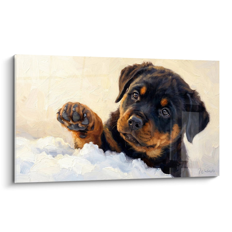 Tableau Chiots Rottweiler dans la Neige - Tendresse Hivernale - Edition Rottweiler