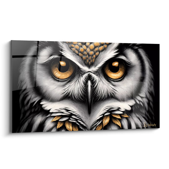 Tableau Chouette grise aux yeux ambrés - Regard nocturne - Edition Chouette