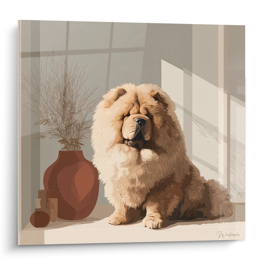 Tableau Chien Moelleux aux Tons Beiges dans Intérieur Épuré - Douceur Contemplative - Edition Chow Chow