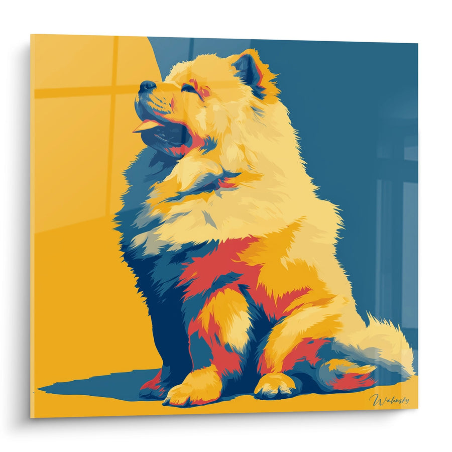Tableau Chow Chow Doré aux Tons Bleus et Oranges - Portrait Expressif - Edition Chow Chow