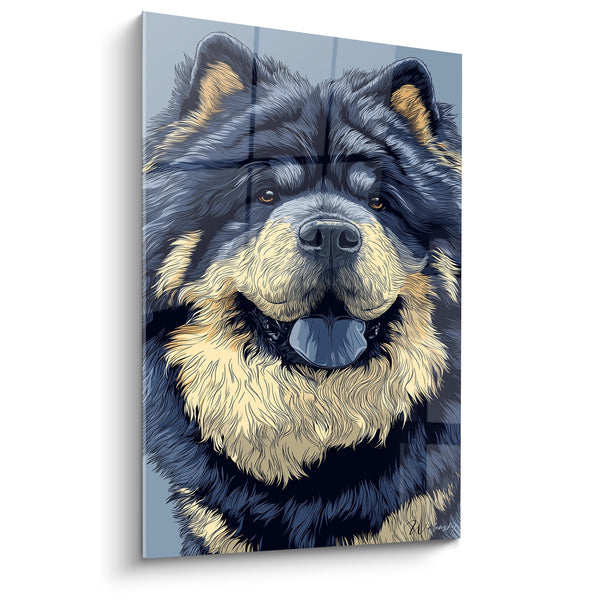 Cuadro de Perro en Tonos Azules y Dorados - Retrato Expresivo - Edición Chow Chow