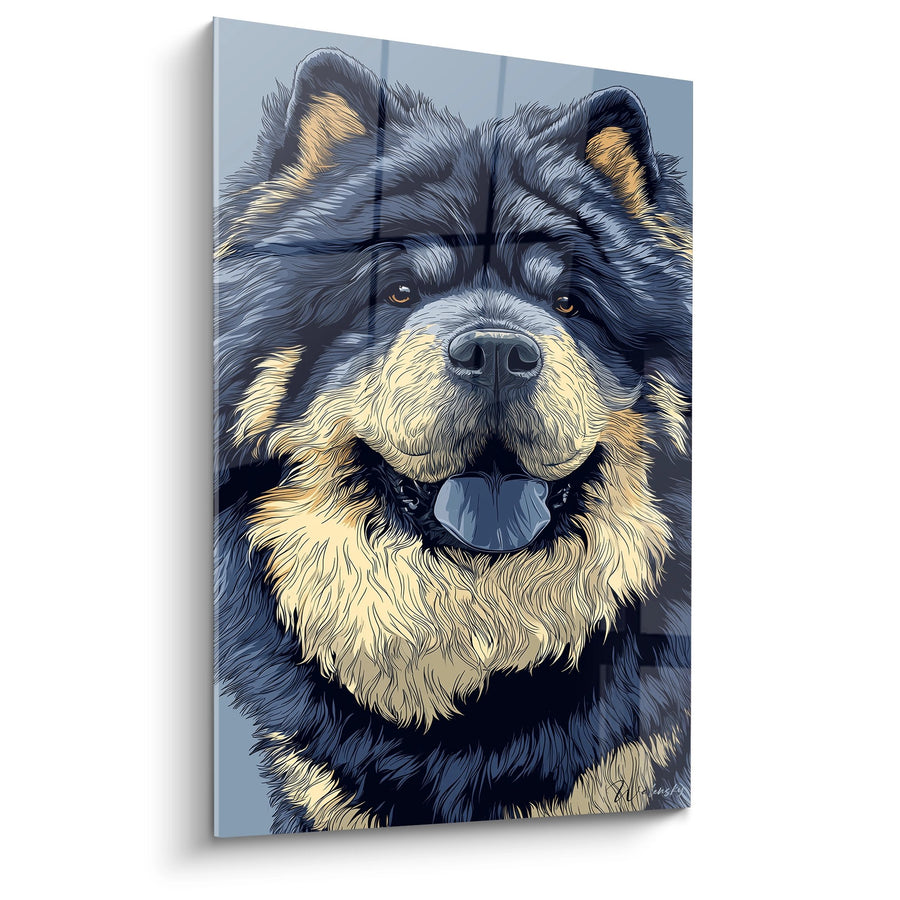 Tableau Chien aux Tons Bleus et Dorés - Portrait Expressif - Edition Chow Chow