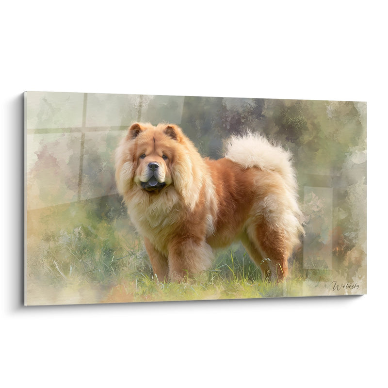 Quadro Cane Rosso dal Mantello Dorato in Giardino Verde - Maestà Canina - Edizione Chow Chow