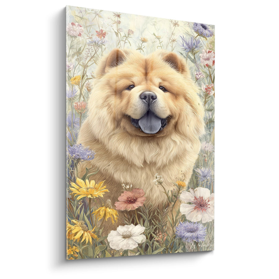 Tableau Chien Doré dans Prairie Fleurie - Bonheur Champêtre - Edition Chow Chow