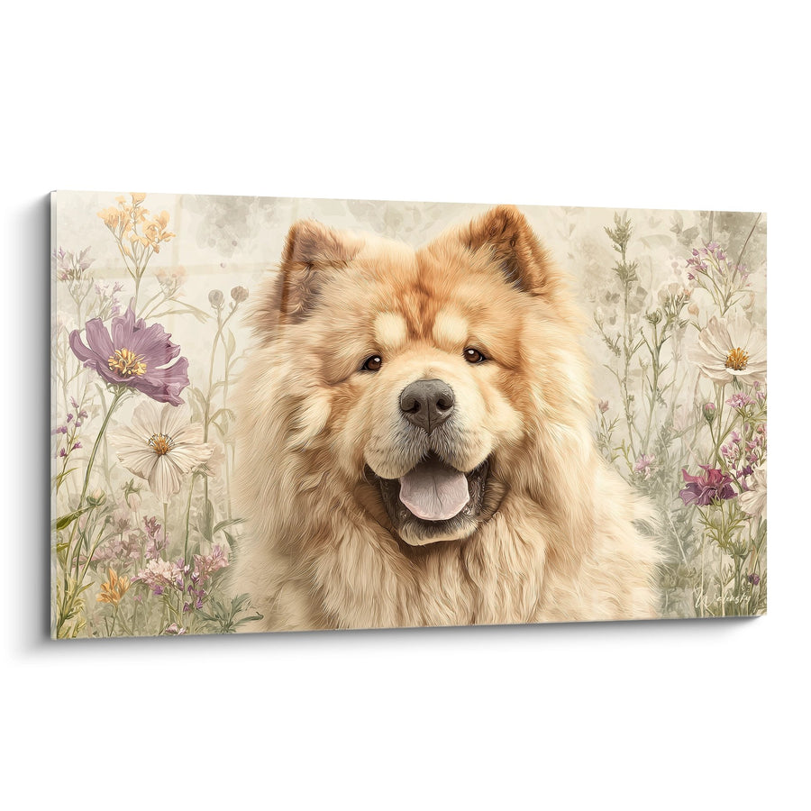 Tableau Chien Roux Souriant dans Prairie Fleurie - Bonheur Champêtre - Edition Chow Chow