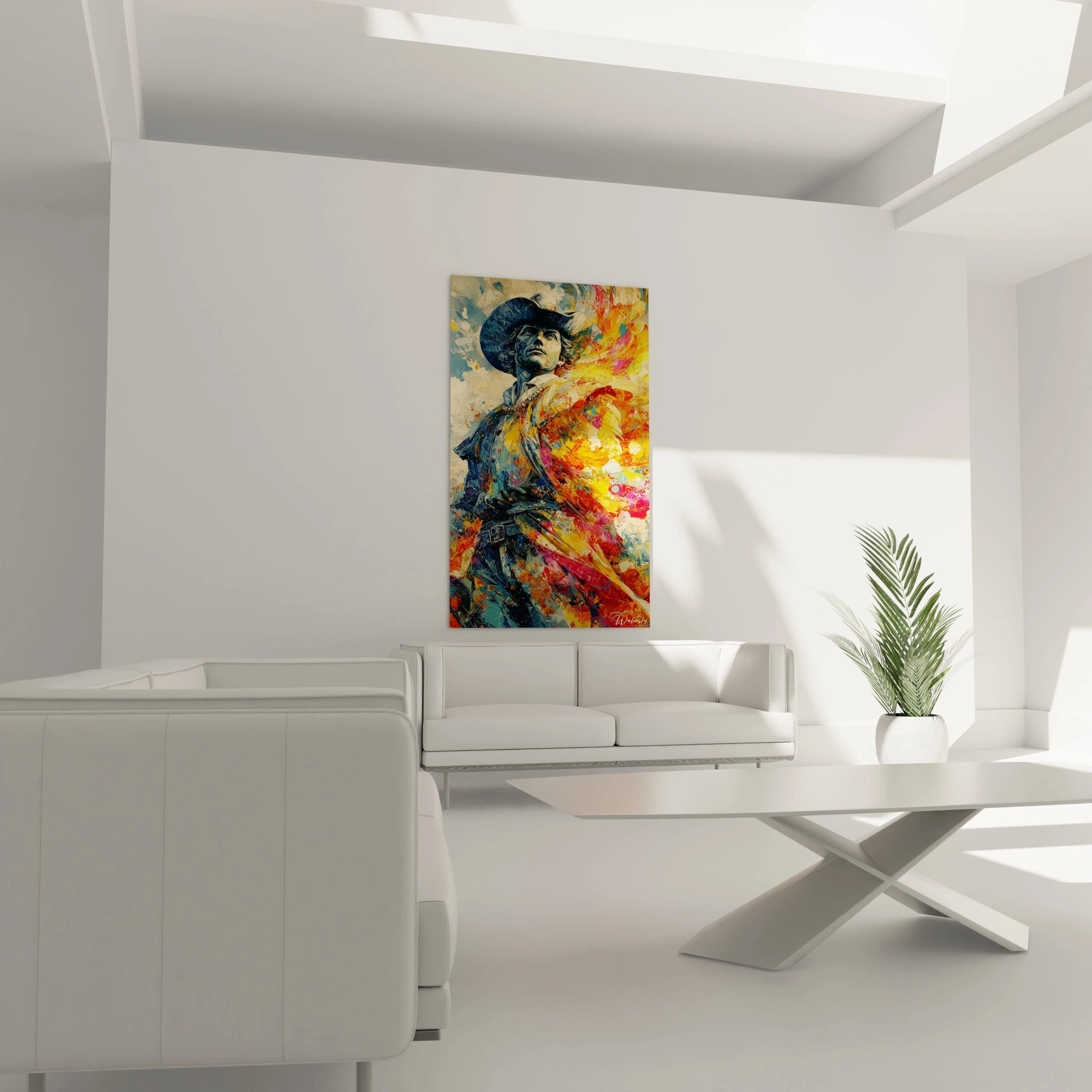 tableau Christophe Colomb Walensky peinture murale colorée portrait historique moderne pour décoration salon lumineux